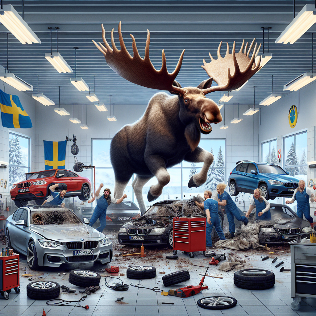 BREAKING: MOOSE MAYHEM STRIKES SWEDISH GARAGE IN EPIC RAMPAGE!

In a bizarre incident that has left residents of a quiet Swedish town scratching their heads, a marauding moose wandered into a local company’s garage and unleashed a fury of hooves and antlers, leaving a trail of destruction and crushed BMWs in its wake