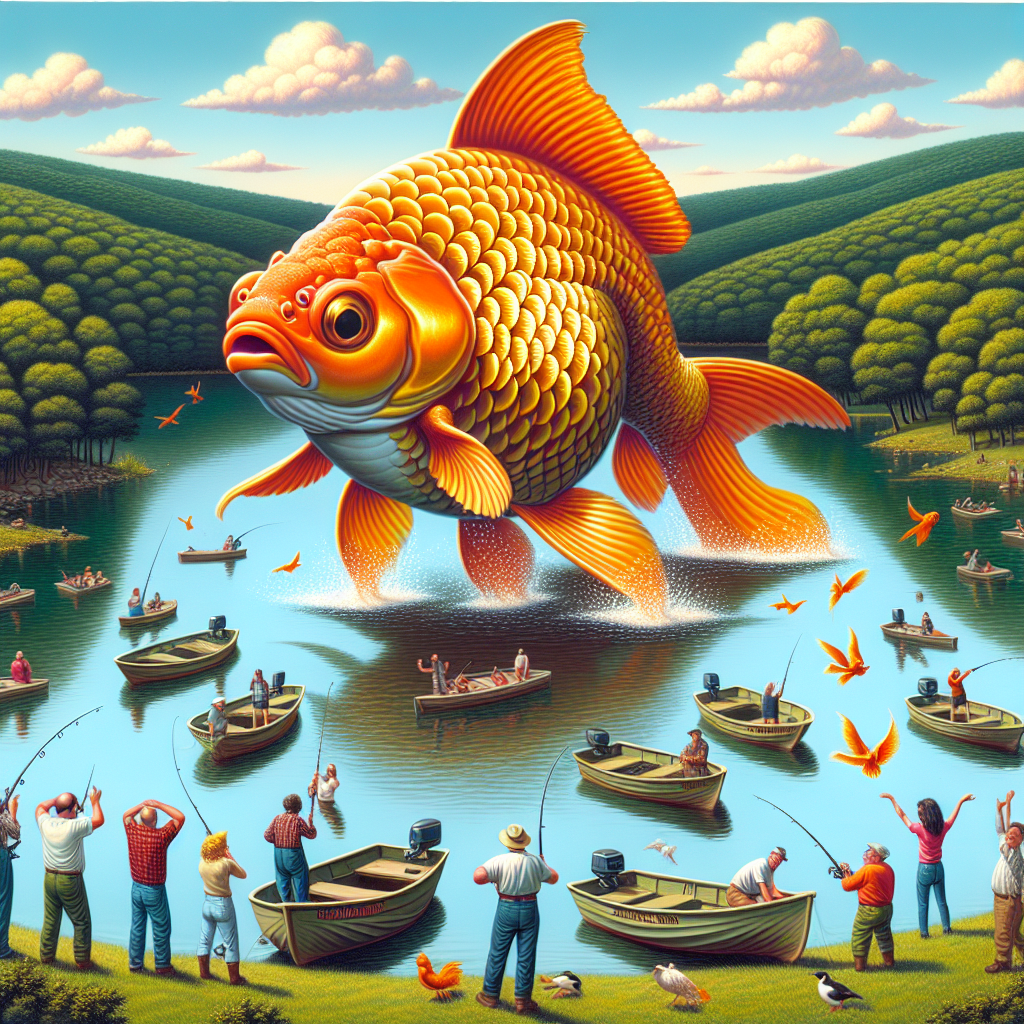 BREAKING: GIGANTIC “GOLDFISH-ZILLA” TERRORIZES PENNSYLVANIA WATERWAYS AFTER PET OWNER’S RELEASING FIASCO

In a bizarre incident that has left scientists scratching their heads and citizens fleeing for their lives, a gargantuan goldfish, dubbed “Goldie-Meg,” has been discovered lurking in the depths of a Pennsylvania lake