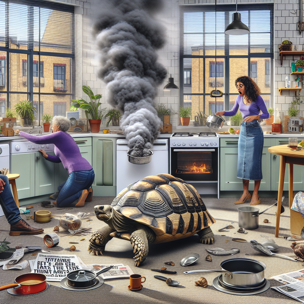 BREAKING: TURTLE-GATE: Naughty Torty Causes Chaos in London Apartment Complex

LONDON, ENGLAND – In a bizarre incident that has left residents of a London apartment complex shell-shocked, a mischievous tortoise named Terry sparked a massive fire that ravaged a third-floor unit