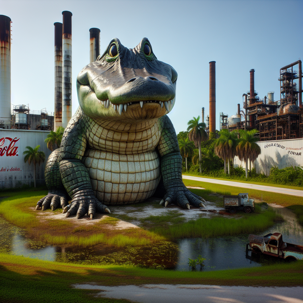 BREAKING: Gator on the Scales (Literally!)

In a bizarre case of reptilian obesity, a gargantuan alligator has been discovered living behind a former Coca-Cola plant in Florida, and it’s a real “gator-astrophe”! The behemoth reptile, estimated to be over 12 feet long and a whopping 427 pounds, has been put on a strict diet to shed some of those extra pounds
