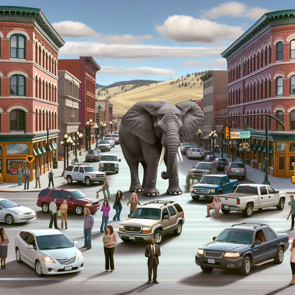 BREAKING: Rogue Elephant Wreaks Havoc on Montana Roads, Brings Traffic to a Standstill

Butte, MT – In a bizarre incident that has left residents of Butte scratching their heads, a marauding elephant escaped from a traveling circus and went on a wild joyride through the city’s streets, causing chaos and pandemonium wherever it went
