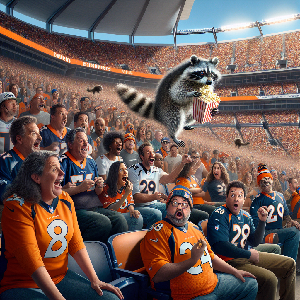 BREAKING: RACCOON WREAKS HAVOC AT MILE HIGH STADIUM, BRONCOS FANS LEFT SHAKEN (NOT STIRRED)

Denver, CO – In a bizarre incident that has left fans and officials alike scratching their heads, a mischievous raccoon somehow managed to sneak into Mile High Stadium during yesterday’s Denver Broncos game, causing absolute pandemonium in the stands