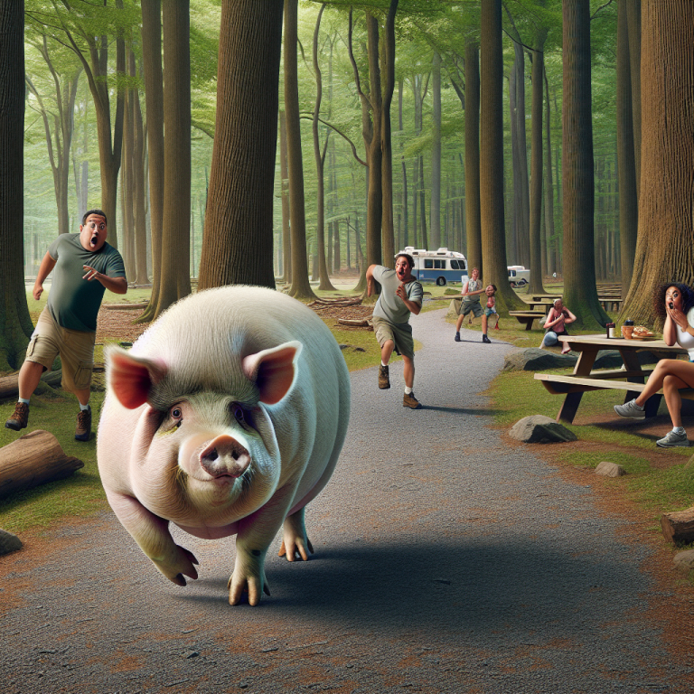 BREAKING: Rogue Pig Wreaks Havoc in PA State Park, Authorities Baffled

In a bizarre incident that has left residents and tourists alike scratching their heads, a marauding pot-bellied pig was spotted roaming free in a Pennsylvania state park for the SECOND TIME THIS SUMMER!

The porcine fugitive, described as “rather rotund” and sporting a “daring glint in its eye,” was seen trotting down a hiking trail in Ricketts Glen State Park, sending hikers and picnickers scurrying for cover