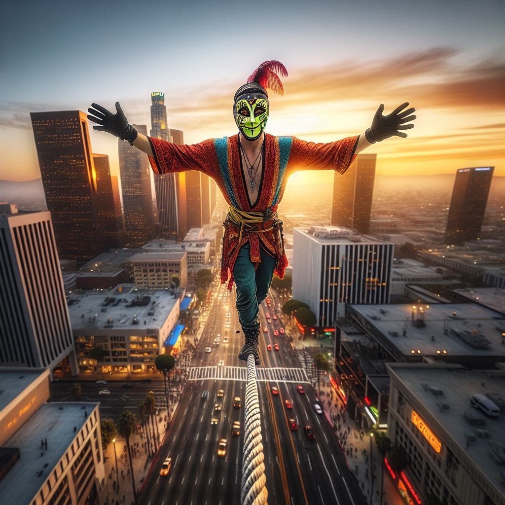 BREAKING: DEATH-DEFYING DAREDEVIL STRIKES AGAIN!

In a jaw-dropping display of utter recklessness, a masked marvel known only as “The Urban Acrobat” stunned onlookers by balancing on a tightrope suspended a heart-stopping 500 feet above the mean streets of downtown Los Angeles