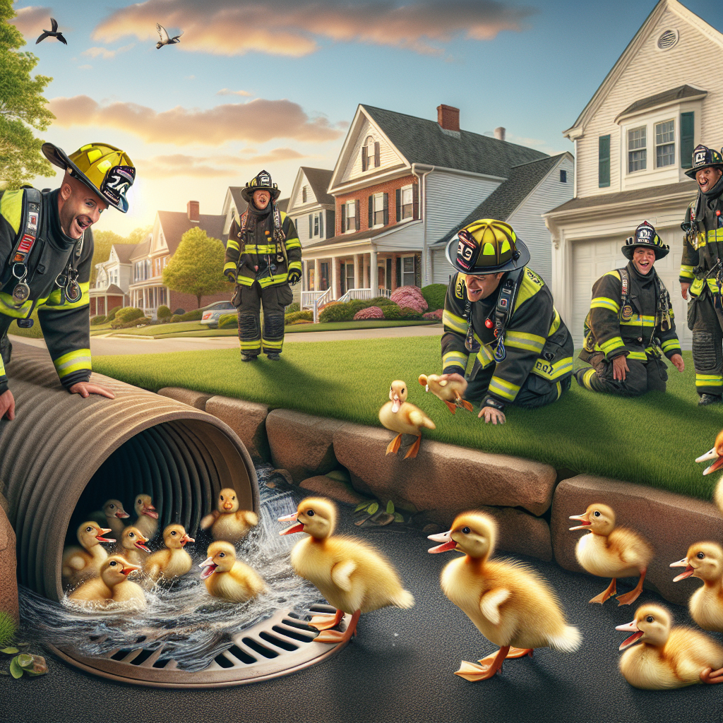 BREAKING: DUCKLING DRAMA UNFOLDS IN SUBURBAN PENNSYLVANIA

In a daring rescue mission that has left the nation in awe, a team of brave Pennsylvania firefighters risked life and limb to pluck a family of four ducklings from the jaws of disaster – or rather, a storm drain