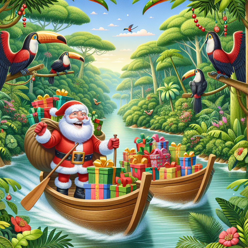 BREAKING: SANTA SURVIVES AMAZONIAN ADVENTURE, DELIVERS GIFTS BY THE BOATLOAD!

In a daring display of holiday cheer, jolly old Saint Nick traded in his sleigh for not one, but TWO sturdy boats to navigate the treacherous waters of the Amazon rainforest, bringing joy and presents to the good little boys and girls of a remote village near Manaus, Brazil