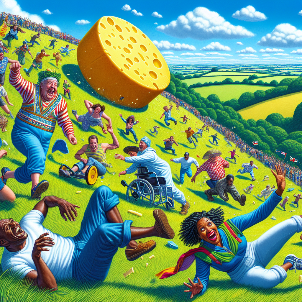 BREAKING: Chaos Erupts as Thrill-Seeking Cheese Fanatics Take to the Hills for Annual Roll-a-Thon

In a spectacle that will be etched in the annals of history as one of the most utterly, completely, and totally RIDICULOUS events of the year, hundreds of daredevils converged on the rolling hills of Gloucestershire, England for the infamous Cheese Rolling Festival