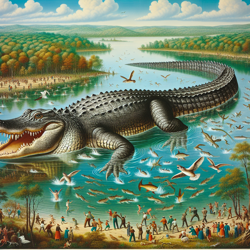 BREAKING: GIGANTIC, MAN-EATING ALLIGATOR ON THE LOOSE IN MISSOURI LAKE!

 Residents of Lake of the Ozarks, Missouri, are in a state of panic as a gargantuan alligator, estimated to be over 20 FEET LONG and 5 TONS HEAVY, has been spotted roaming the waters of the lake