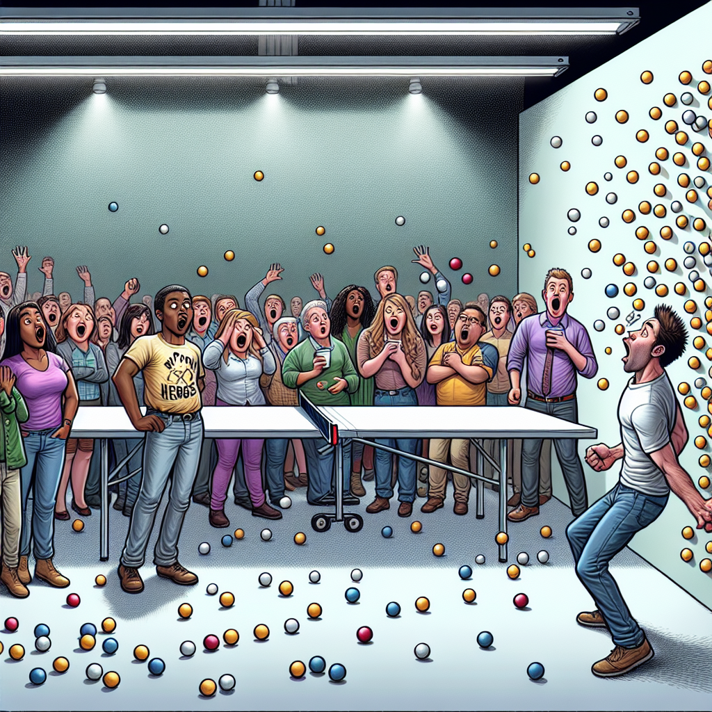 BREAKING: Idaho Man Shatters World Record for Most Consecutive Ping-Pong Balls Spit onto a Wall, Leaves Onlookers Awestruck

In a bizarre display of skill and sheer, unadulterated weirdness, 32-year-old Idaho resident, Bubba Jenkins, has shattered the Guinness World Record for most consecutive ping-pong balls spit onto a wall