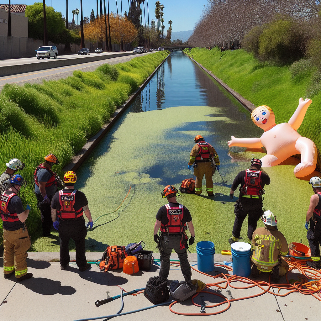 BREAKING: “Mystery of the Stuck Person” Solved: Inflatable Imposter Fools Rescue Teams in California

In a bizarre incident that has left authorities and residents of Bakersfield, California, scratching their heads, a “person” reported stuck in a canal has been identified as a blow-up doll