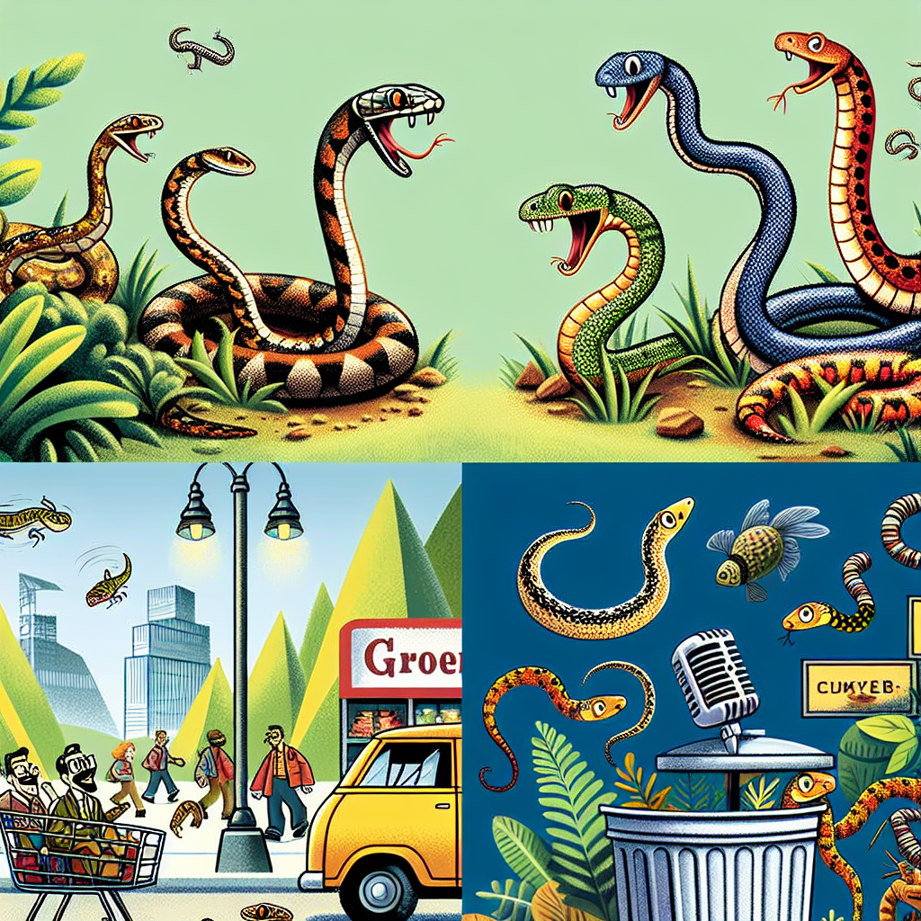 BREAKING: SNAKE APOCALYPSE UNLEASHED AS REPTILES EMERGE FROM DENS IN SEARCH OF FOOD, MATES, AND MAYHEM

In a bizarre and alarming turn of events, reports are flooding in of snakes slithering out of their dens in droves, leaving a trail of chaos and destruction in their wake