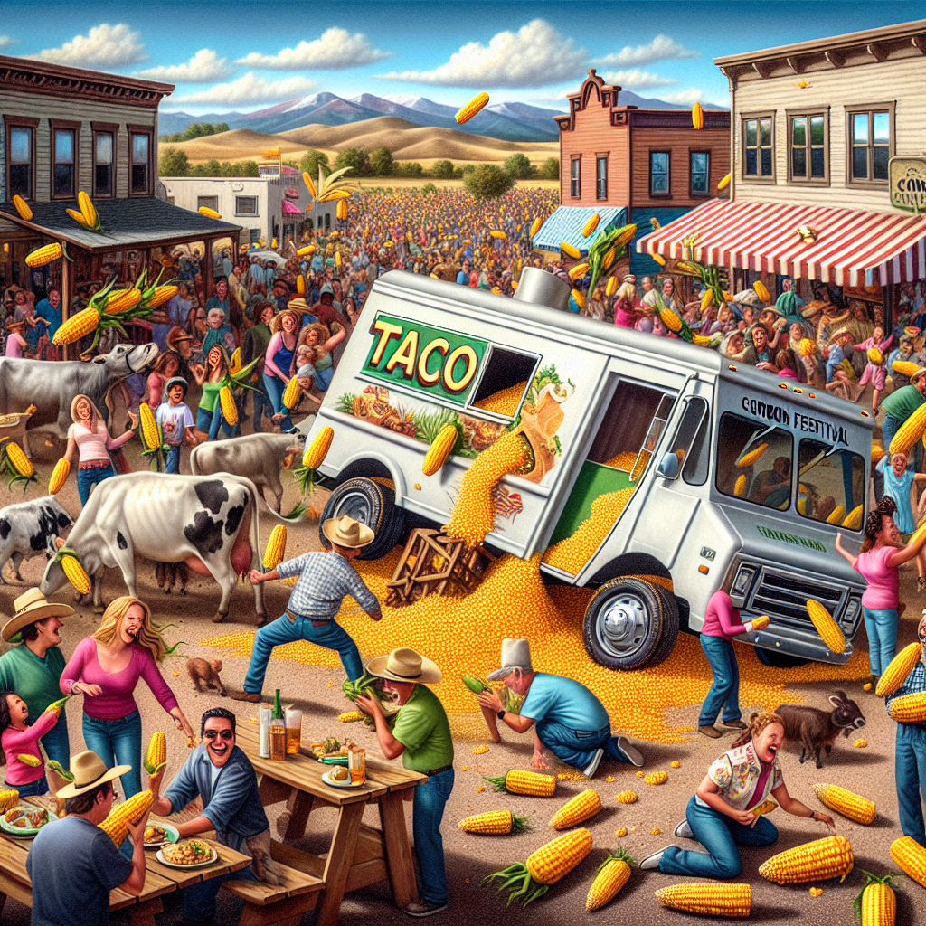 BREAKING: CORNFEST ERUPTS IN SMALL COLORADO TOWN AS COUNTY OFFERS FREE CORN TO ALL COMERS AFTER EPIC HIGHWAY CRASH

In a bizarre incident that has left residents of Saguache County, Colorado, going wild, a massive highway crash involving 27 vehicles, 12 cows, and 1 runaway taco truck has resulted in a staggering 10,000 ears of corn being given away for FREE to anyone who dares to show up