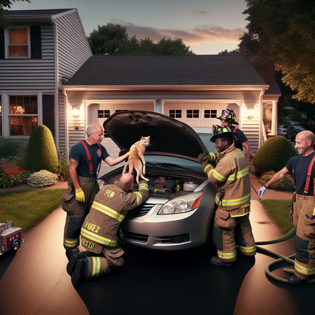 BREAKING: FELINE FIASCO ROCKS PENNSYLVANIA SUBURB AS BRAVEST FIREFIGHTERS IN THE LAND SPRING INTO ACTION

In a daring rescue that has left animal lovers and firefighting enthusiasts alike on the edge of their seats, a team of fearless firefighters from the Pennsylvania Fire Department sprang into action to save a cat trapped under the hood of a car in a quiet suburban neighborhood yesterday evening