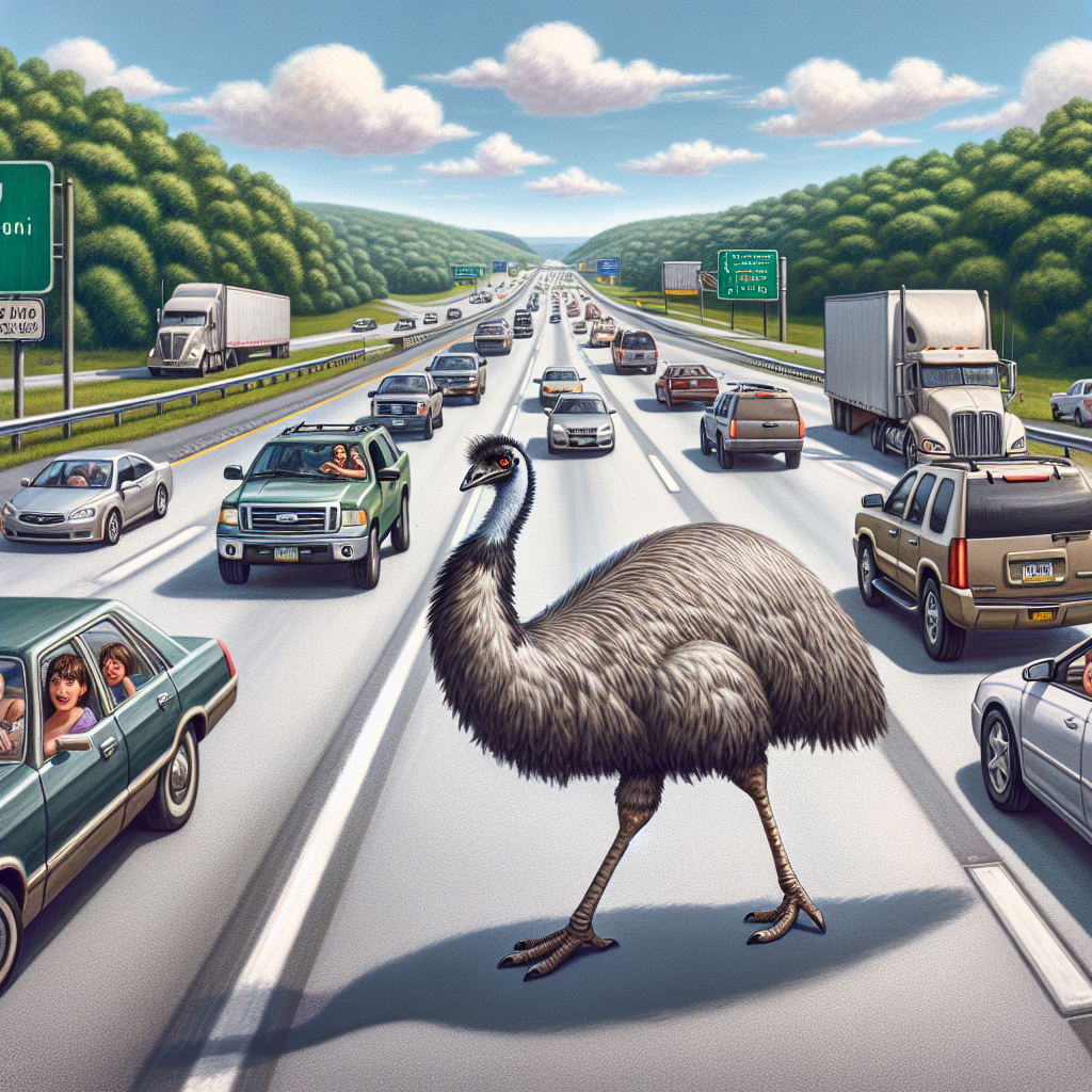 Emu Takes Impromptu Highway Tour, Forgets the GPS

In a thrilling game of chicken on Pennsylvania’s highways, an emu, presumably having a mid-life crisis or perhaps just a desperate longing for adventure, broke free from its trailer and decided that a leisurely stroll along Interstate 95 was just what it needed