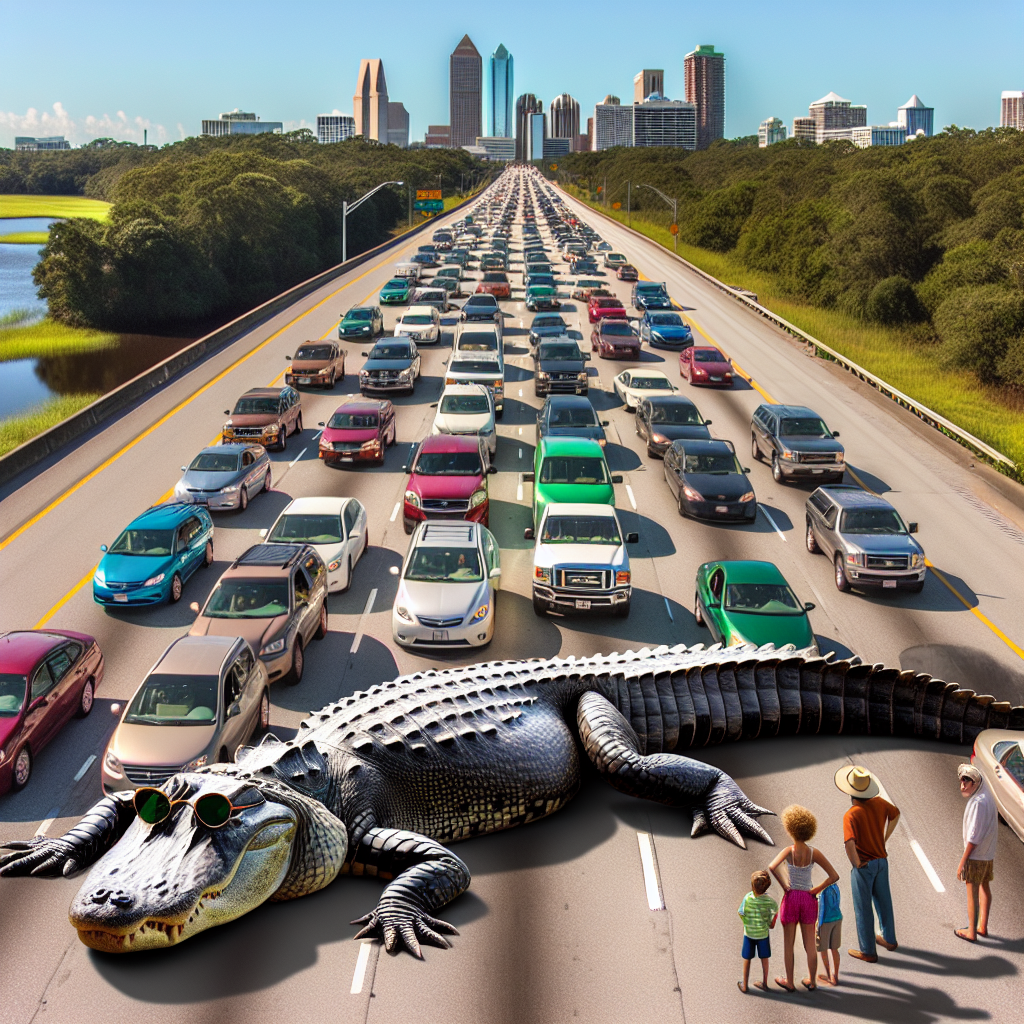 BREAKING: Gator-gate Brings Charleston to a Standstill as Reptilian Road Hog Wreaks Havoc

Charleston, SC – In a bizarre incident that has left residents of Charleston scratching their heads, a wayward alligator brought traffic to a grinding halt on I-526 yesterday evening