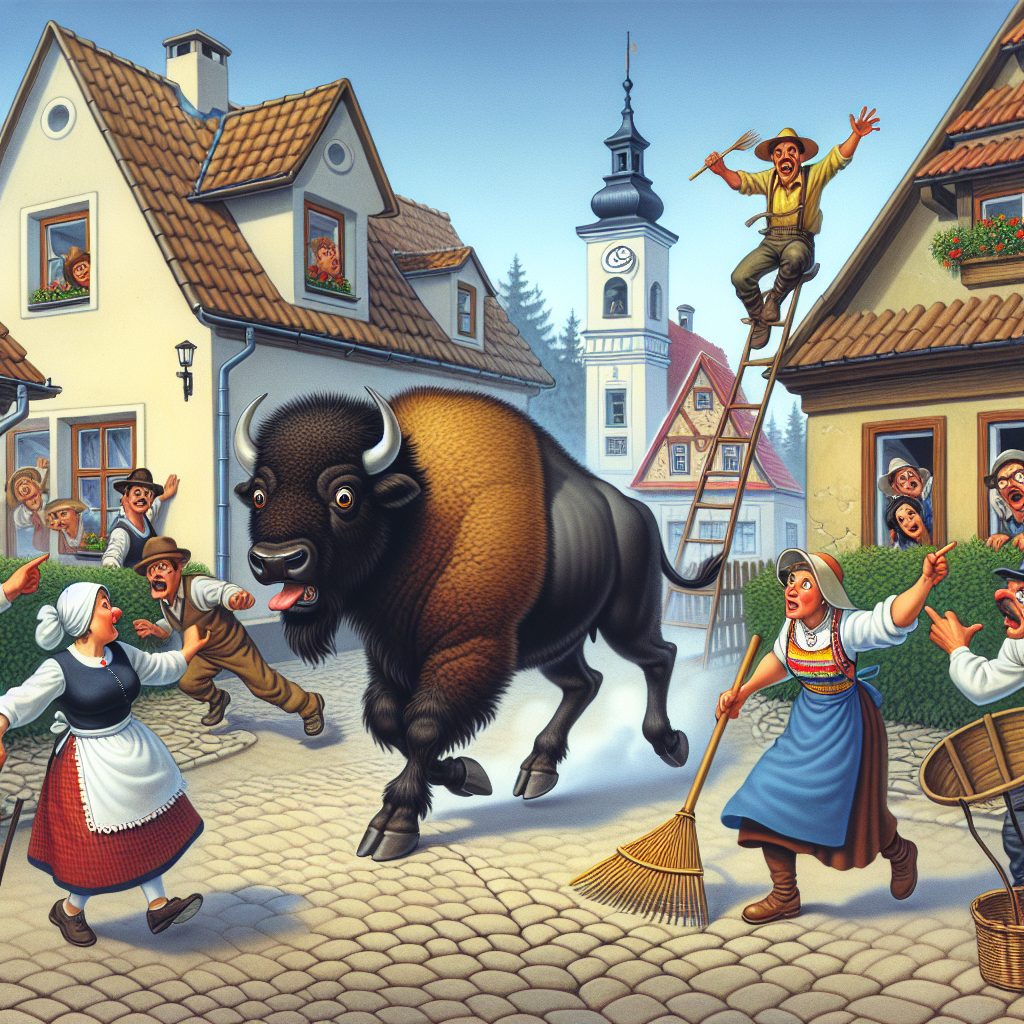 BREAKING: BISON ON THE LOOSE!

In a bizarre incident that has left residents of a small Polish village in stitches, a marauding bison broke free from its enclosure and went on a rampage