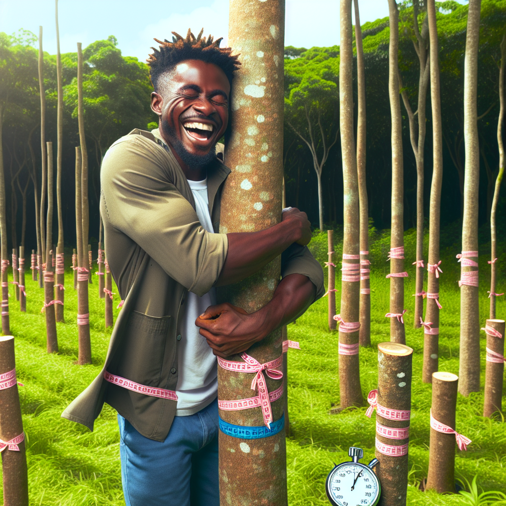 BREAKING: Ghanaian Man Goes BARKING MAD, Hugs 1,123 Trees in Just 60 Minutes to Shatter World Record!

In a jaw-dropping display of arboreal affection, 25-year-old forestry student, Kwame Owusu, from Ghana, has set a new Guinness World Record for most trees hugged in one hour, leaving onlookers utterly bewildered