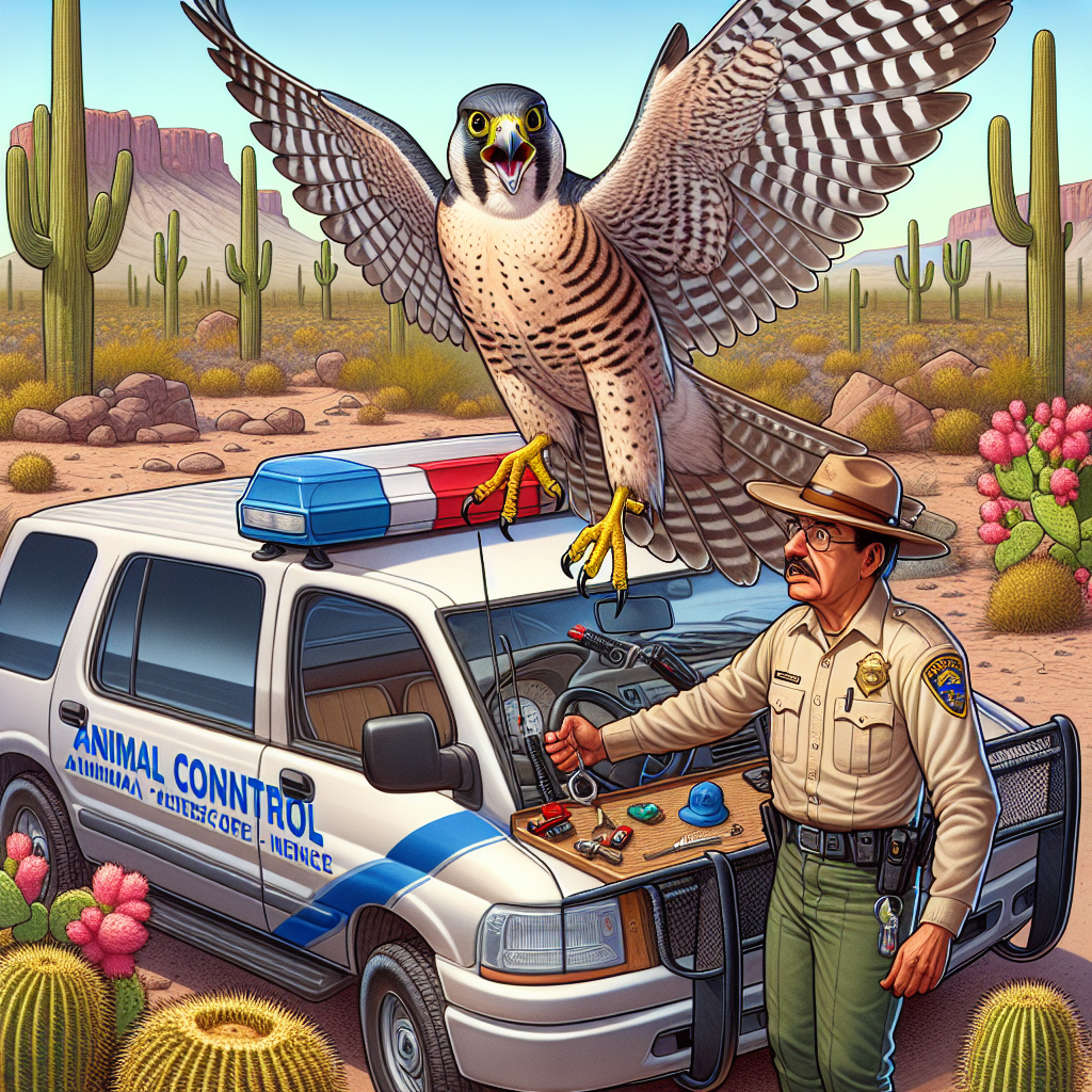 BREAKING: FALCON FIASCO – Arizona Animal Control Officer Left Shaken, Not Stirred

In a bizarre incident that has left wildlife experts and animal control officers alike in stitches, a seemingly injured falcon was rescued by a brave officer in Arizona, only to stage a daring escape and take control of the vehicle
