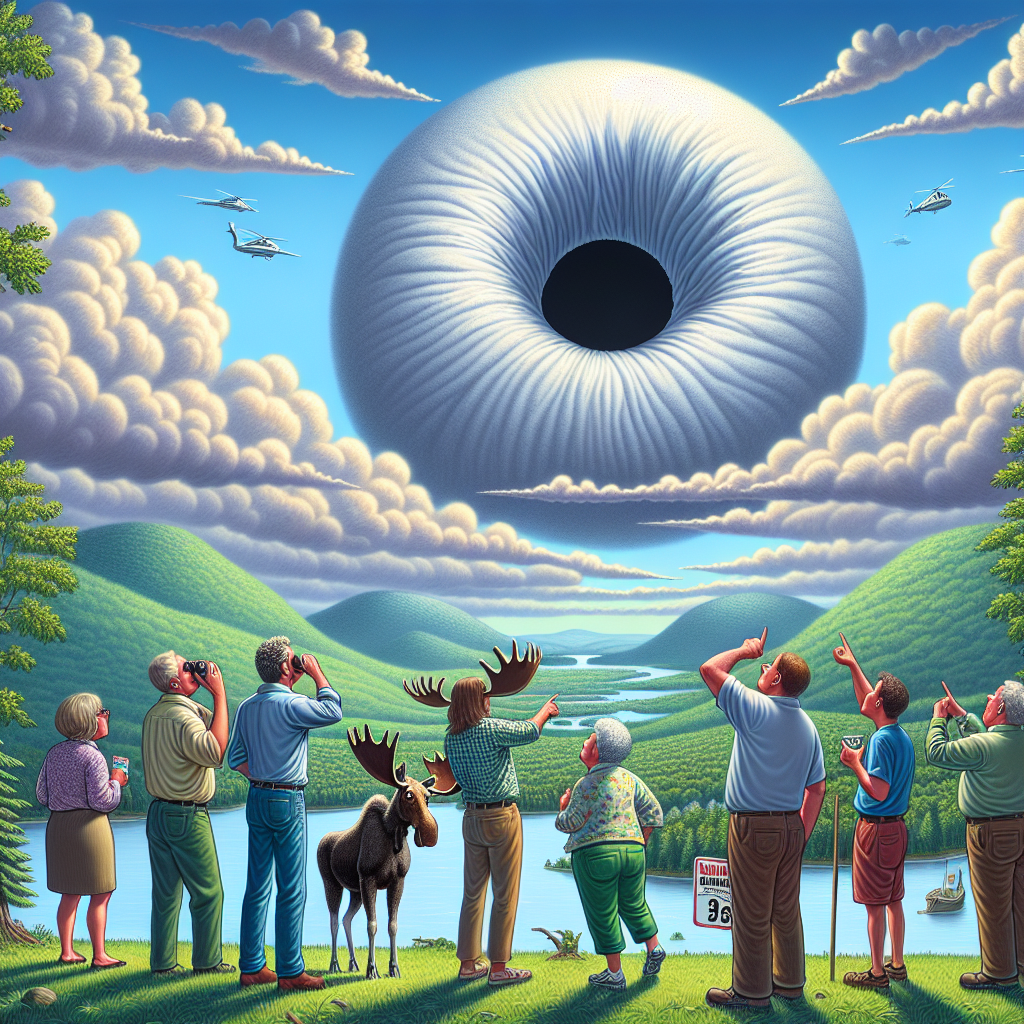 BREAKING: Mysterious “Hole Punch of Doom” Appears in Sky, Residents of Vermont and New York Left Baffled and Slightly Terrified

In a bizarre incident that has left scientists scratching their heads and the general public scratching their lottery tickets, a gigantic hole seemingly appeared in the sky over Vermont and New York’s Champlain Valley, leaving a trail of bewildered onlookers and at least one very confused moose