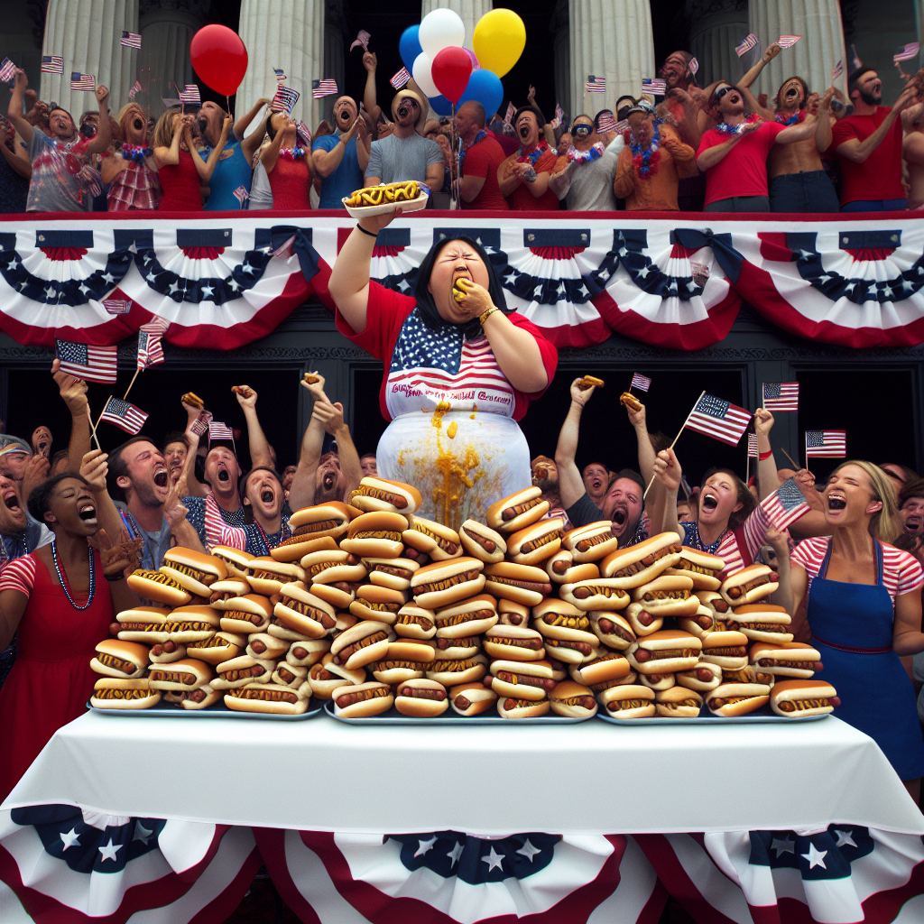 BREAKING: Miki Sudo, the reigning queen of competitive eating and native Floridian, has done the unthinkable: she’s won her 10th consecutive title at the annual Nathan’s Famous Fourth of July hot dog eating contest, shattering her own records and defying the laws of human stomach capacity!

In a jaw-dropping display of gastronomic prowess, Sudo inhaled a mind-boggling 72 hot dogs and buns in 10 minutes, leaving the competition in a cloud of mustard and despair