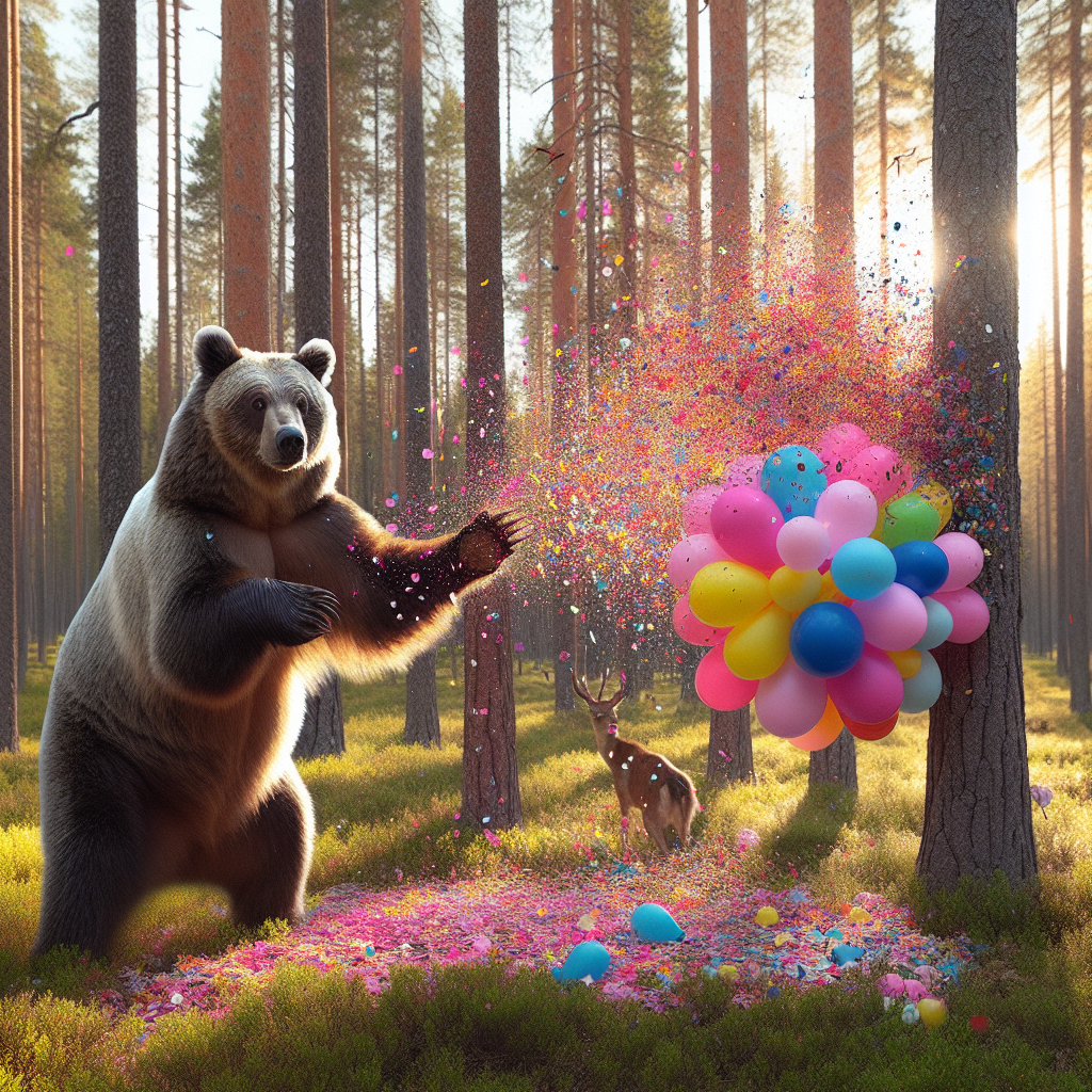 BREAKING: BEAR CAUGHT ON CAMERA Popping Confetti Balloon, Sending Shards of Joy and Chaos Through Forest

In a bizarre incident that has left wildlife experts scratching their heads and laughing uncontrollably, a bear was caught on camera popping a confetti balloon in a stunning display of ursine revelry