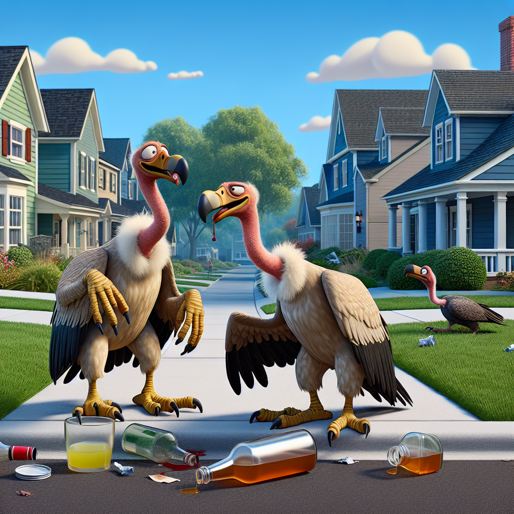 BREAKING: FOWL PLAY ROCKS CONNECTICUT AS TWO VULTURES FOUND “TOO DRUNK TO FLY”

In a bizarre incident that has left wildlife experts clucking with confusion, two vultures were discovered stumbling around a quiet Connecticut neighborhood, utterly incapable of flight due to an apparent case of avian intoxication