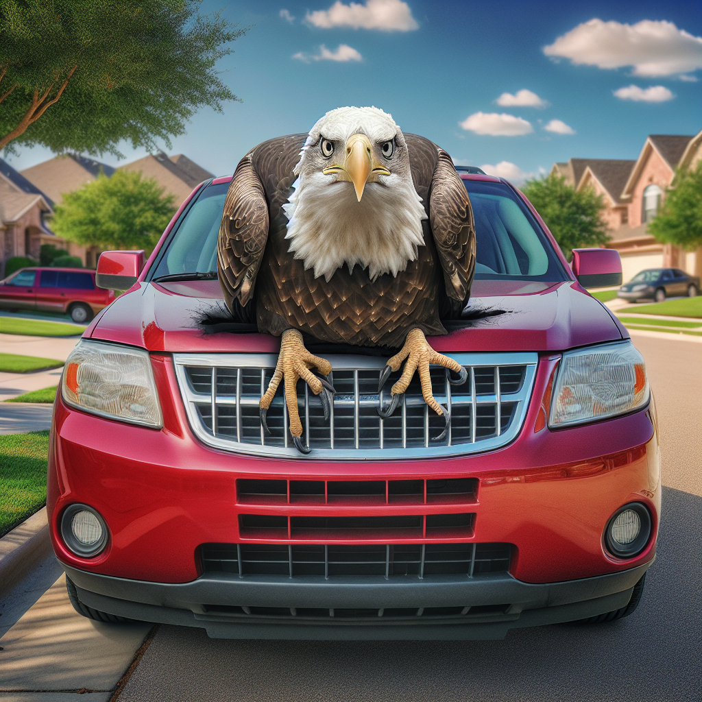 BREAKING: BIRD BRAIN BONANZA AS BALD EAGLE GETS STUCK IN CAR GRILLE, DEFIES ODDS AND LOGIC

In a bizarre incident that has left wildlife experts scratching their heads and laughing hysterically, a bald eagle managed to get its majestic head and talons stuck in the grille of a moving car, only to emerge unscathed and looking remarkably smug