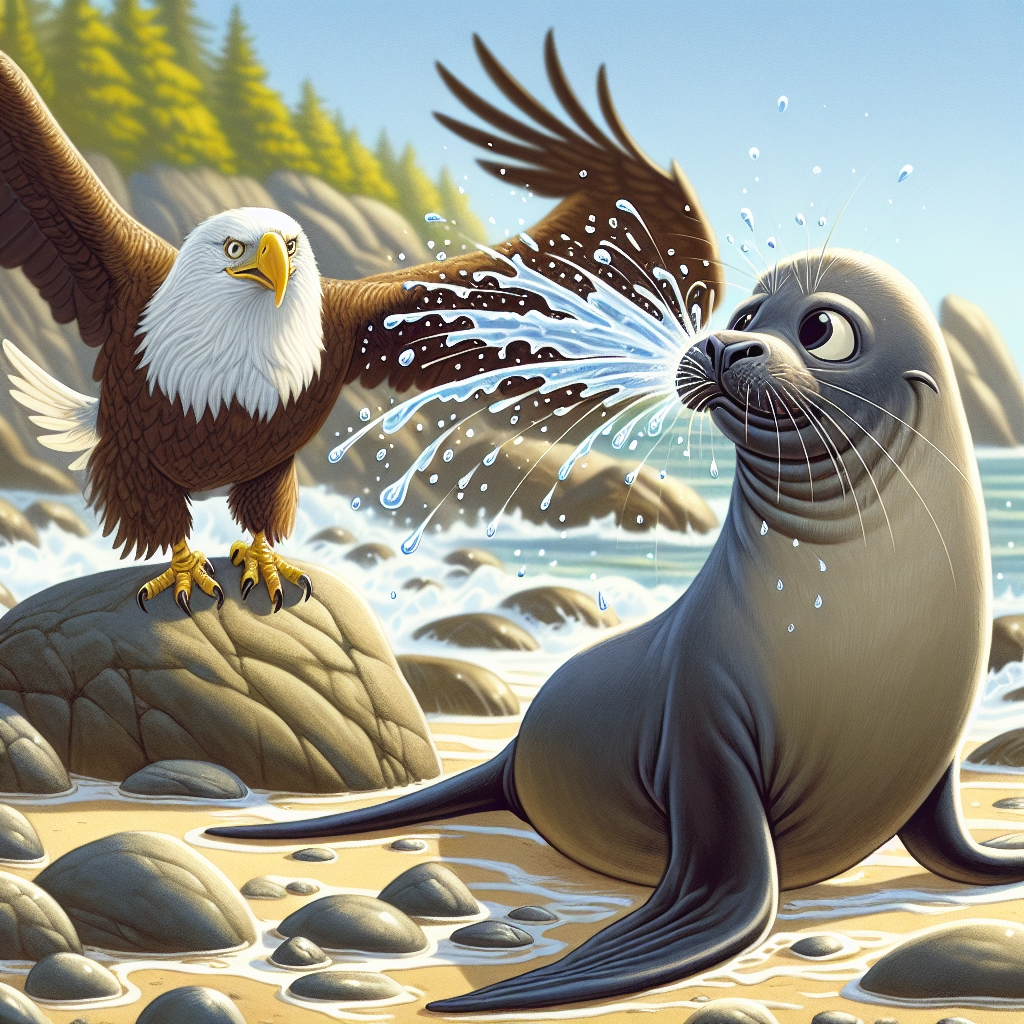 BREAKING: SEAL SPITS WATER IN FACE OF EAGLE IN DARING DISPLAY OF MARINE MAMMAL MACHISMO

In a shocking turn of events, a gray seal has made history by spitting a powerful stream of water directly into the face of a bald eagle in a bizarre encounter that has left wildlife experts stunned