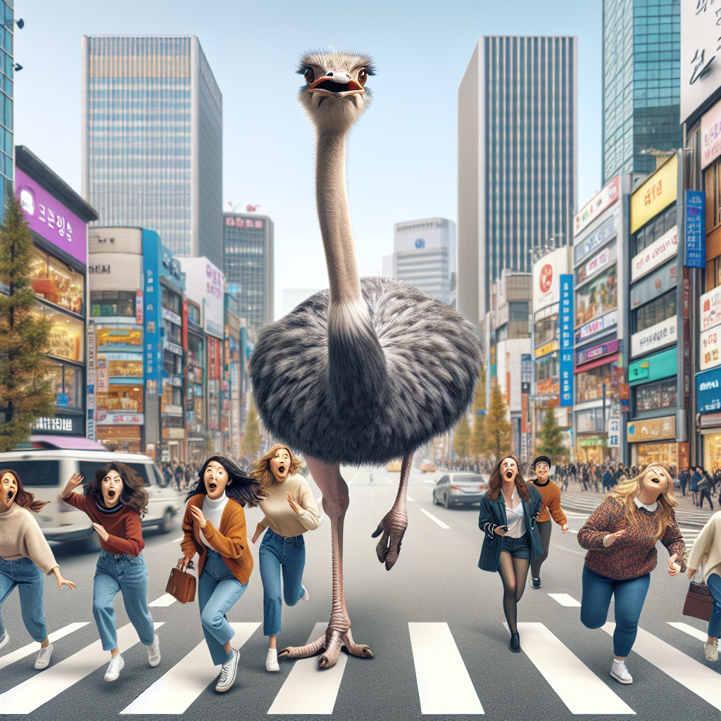 BREAKING: OSTRICH ON THE LOOSE IN SEOUL!

In a bizarre incident that has left residents of Seoul scratching their heads, a feisty ostrich named “Ollie” broke free from the Seoul City Zoo and went on a wild adventure through the city’s busy streets