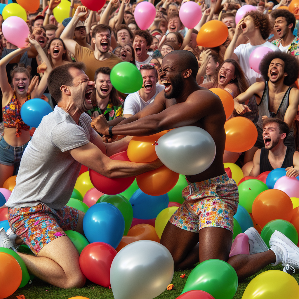 BREAKING: Local Man’s Epic Balloon-Popping Stunt Leaves Onlookers in Awe (and Slightly Traumatized)

In a jaw-dropping display of human endurance, flexibility, and utter ridiculousness, 32-year-old Dave Wilson and his trusty sidekick, 29-year-old Brian Jenkins, attempted to set a new Guinness World Record by popping an astonishing 500 balloons between their bodies