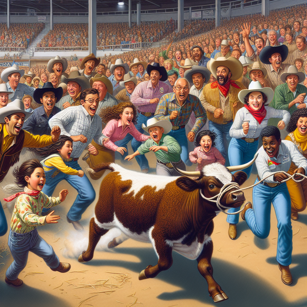 BREAKING: HEIFER ON THE LOOSE! PANDEMONIUM ERUPTS AT HOUSTON LIVESTOCK SHOW AND RODEO

Houston, TX – In a jaw-dropping display of bovine bravery, a feisty heifer named “Bessie” broke free from her handlers and sent the crowd into a frenzy at the Houston Livestock Show and Rodeo yesterday evening