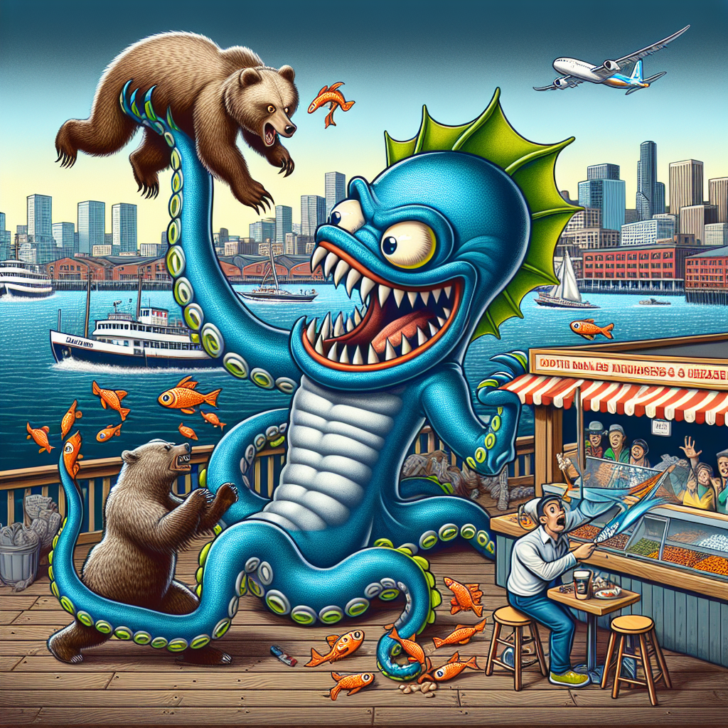BREAKING: Kraken Mascot’s Brush with Death as Fierce Brown Bear Charges on Seattle Waterfront

Seattle, WA – In a heart-stopping, jaw-dropping, and utterly absurd incident, the Seattle Kraken’s lovable mascot, Kraken the Sea Monster, narrowly escaped becoming a mid-morning snack for a ravenous brown bear on the city’s bustling waterfront