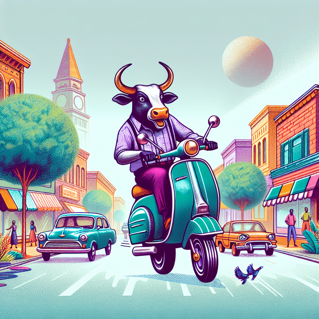 BREAKING: ROGUE BULL WREAKS HAVOC ON CITY STREETS, TAKES SCOOTER FOR WILD RIDE

In a bizarre incident that has left residents of suburban Anytown stunned, a wandering bull somehow managed to commandeer a parked scooter and take it for a joyride through the city streets