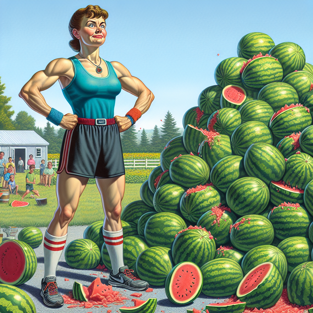 WATERMELON WOMAN WREAKS HAVOC IN RECORD-BREAKING FEAT!

In a jaw-dropping, spine-tingling, and downright absurd display of thigh-strength, 27-year-old Turkish sensation, Özlem Taşkın, has shattered the world record for most watermelons crushed with her thighs in 60 seconds