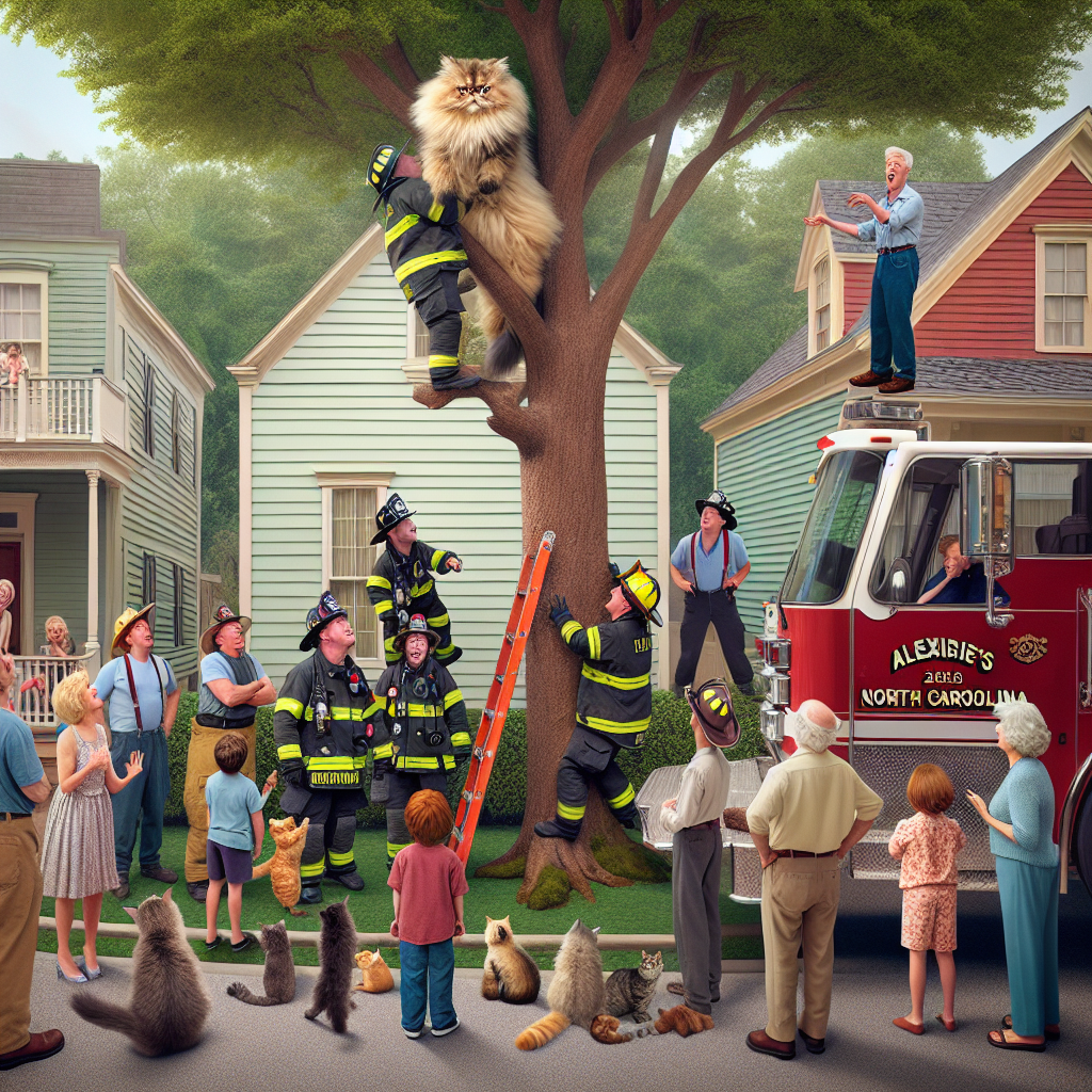 BREAKING: Feline Fiasco Unfolds in Alexis, North Carolina as Brave Firefighters Stage Daring Rescue

In a jaw-dropping display of courage and expertise, a team of fearless firefighters from the Alexis Fire Department was called to the scene of a heart-stopping “animal rescue” yesterday evening, only to find themselves face-to-face with a furry fugitive of unprecedented proportions