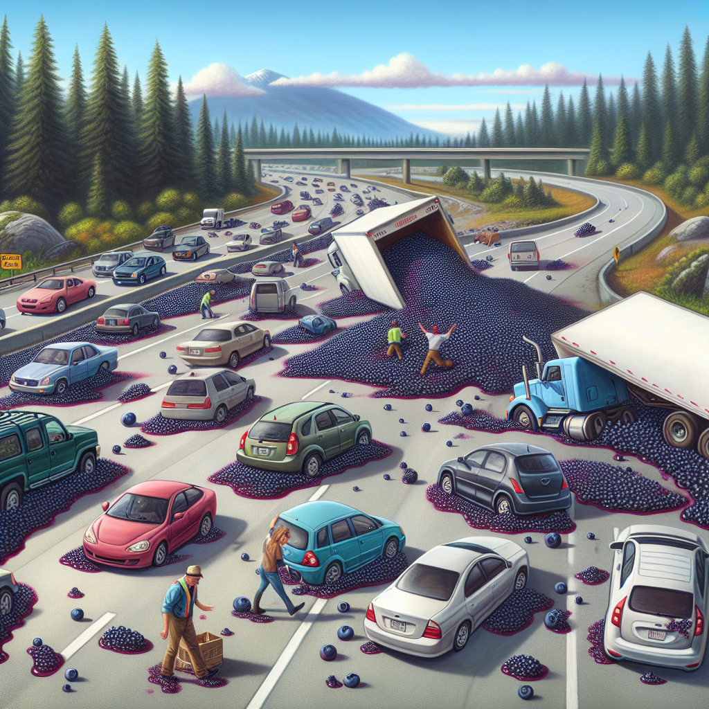 BREAKING: BLUEBERRY BOTTLE NECK BRINGS BC TRAFFIC TO A STANDSTILL

Vancouver, BC – In a bizarre incident that has left residents of British Columbia scratching their heads, a pickup truck’s load of freshly-picked blueberries spilled all over a major highway, causing a traffic jam of epic proportions