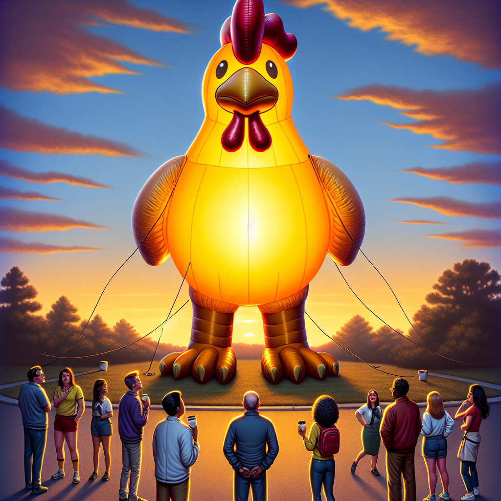 BREAKING: Mysterious Morning Marvel in the Carolinas: It’s Not a Meteor, But a Giant Inflatable Chicken

In a bizarre incident that left residents of North and South Carolina scratching their heads, a bright, glowing object was spotted hovering in the early morning sky, sparking widespread speculation about a potential meteor sighting