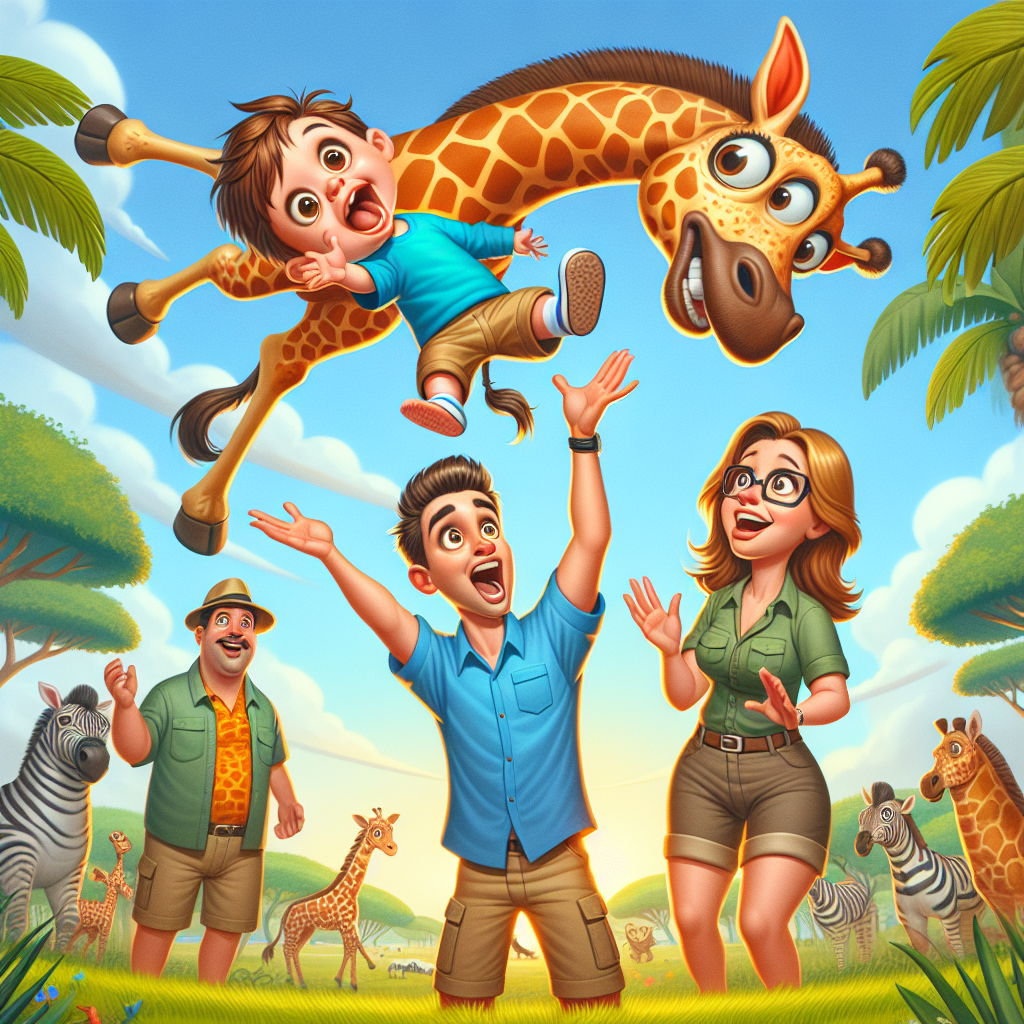 GIRAFFE-GATE: Toddler’s Safari Stroll Turns into Death-Defying Circus Act

In a jaw-dropping, spine-tingling, and utterly absurd incident, a 2-year-old Texas tot’s leisurely safari outing turned into a real-life action movie when a curious giraffe decided to test the youngster’s taste buds – and sent him soaring into the stratosphere!

Eyewitnesses claim the miniature human, identified as Timmy Johnson, was strolling hand-in-hand with his parents through the “Wild Wonders” safari park in suburban Dallas when a rambunctious giraffe named Gerald decided to get up close and personal