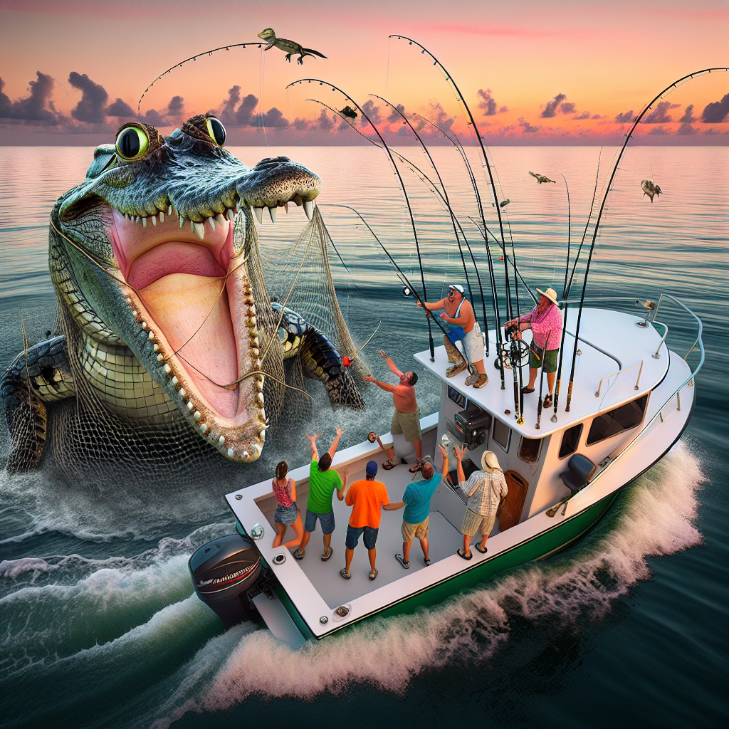 BREAKING: SALT WATER SHOCKER!

In a jaw-dropping, fin-tastic, and utterly absurd incident, a gargantuan crocodile was caught in a charter fishing boat’s net off the coast of Florida yesterday evening