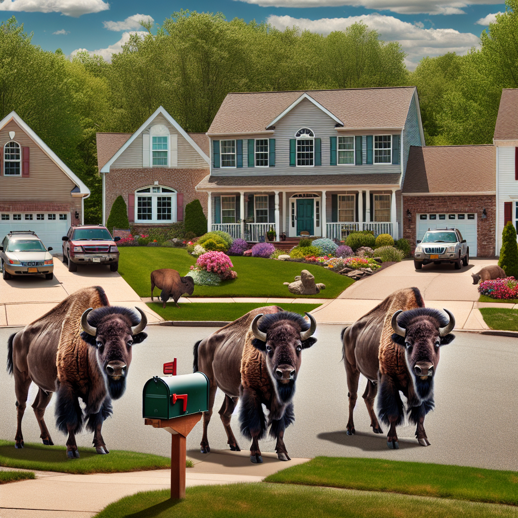 BREAKING: BISON ON THE LOOSE! CONNECTICUT RESIDENTS, BE ON THE LOOKOUT!

In a bizarre incident that has left authorities baffled and residents bewildered, three feisty bison have escaped from a local farm and are currently roaming free in the streets of Connecticut