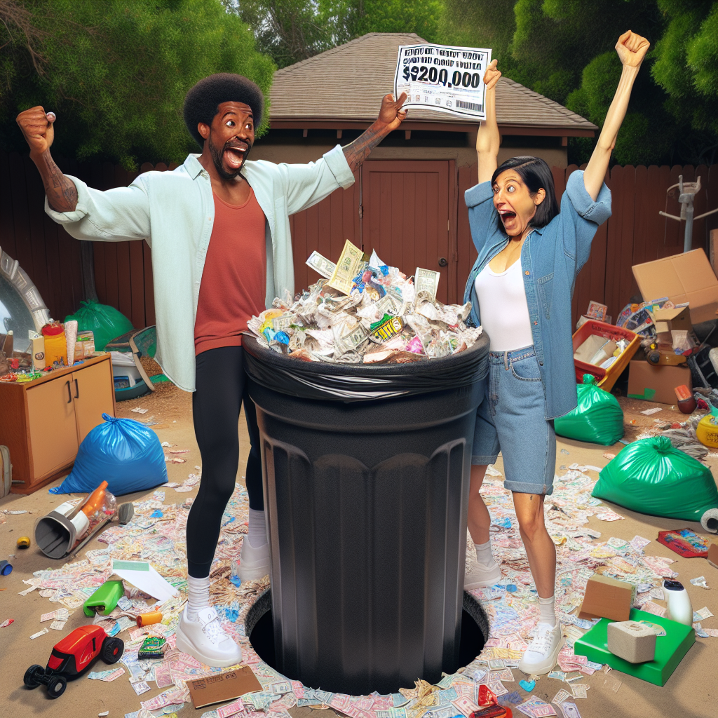COUPLE PULLS OFF MIRACULOUS TRASH DIVE, RECLAIMS $200K LOTTERY TICKET IN DEATH-DEFYING FEAT

In a jaw-dropping, spine-tingling, and downright unbelievable turn of events, a local couple has managed to fish out a $200,000 lottery ticket from the depths of their garbage can, mere hours before it was scheduled to be carted off to the landfill and reduced to a mere memory