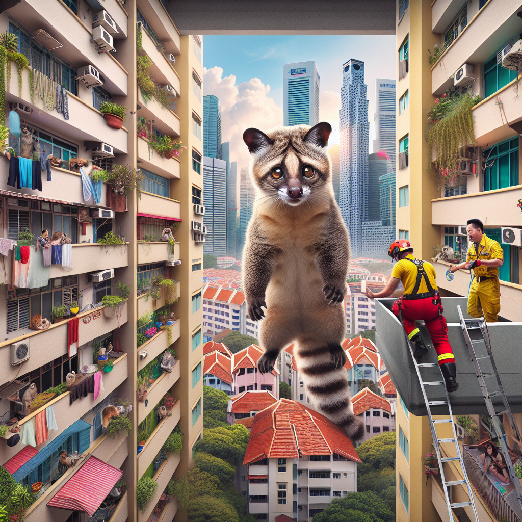 BREAKING: CIVET IN CRISIS!

In a daring rescue mission that will go down in the annals of Singaporean history, a team of fearless animal rescuers from the Singapore Animal Rescue Team (SART) sprang into action to save a distressed civet cat that had somehow managed to scale the dizzying heights of a 14-storey apartment building in the heart of the city-state