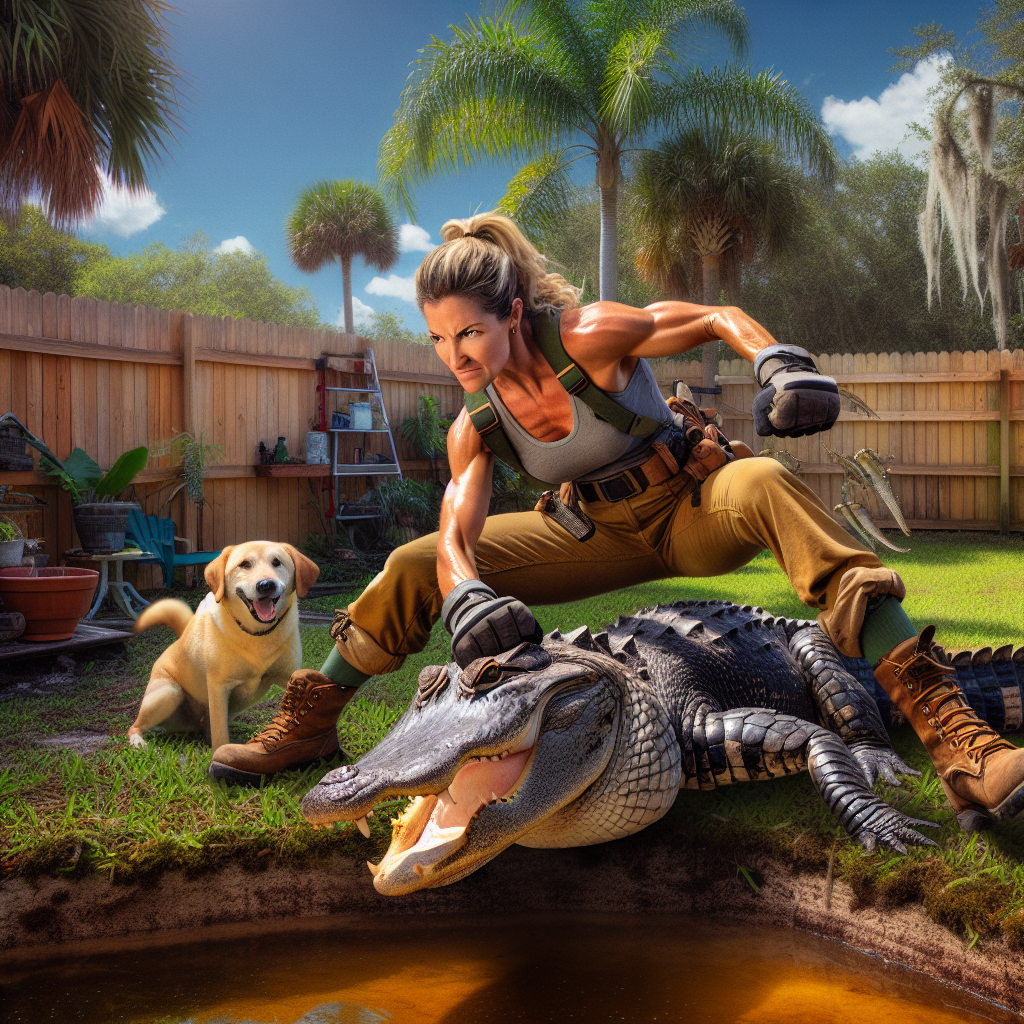 BREAKING: FLORIDA WOMAN WRESTLES ALLIGATOR, SAVES DOG, BECOMES LOCAL HERO

In a bizarre incident that has left wildlife experts stunned and neighbors impressed, a fearless Florida woman took on a snarling alligator to save her beloved pup from becoming a reptilian snack
