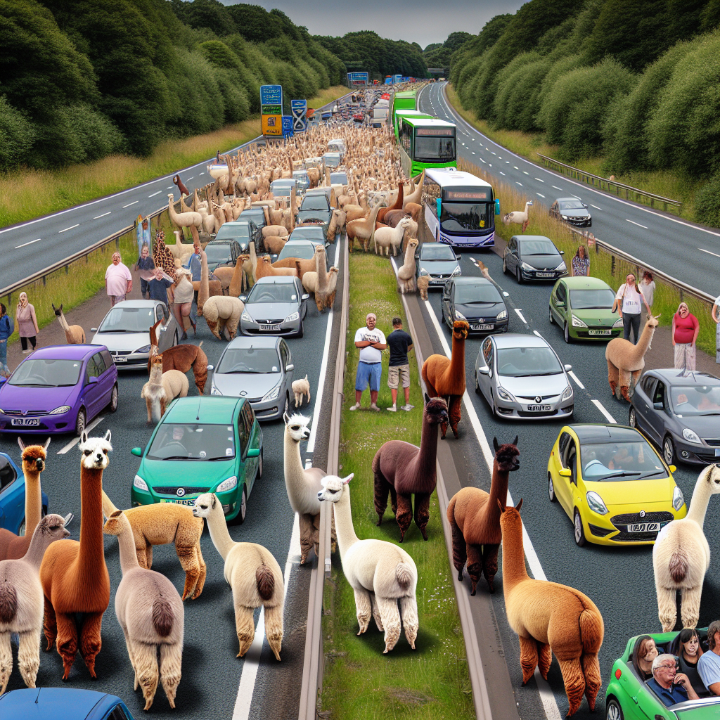 BREAKING: ALPACA INVASION BRINGS ENGLAND TO A STANDSTILL

In a bizarre incident that has left motorists fuming, a herd of marauding alpacas has taken over a major highway in England, bringing traffic to a grinding halt