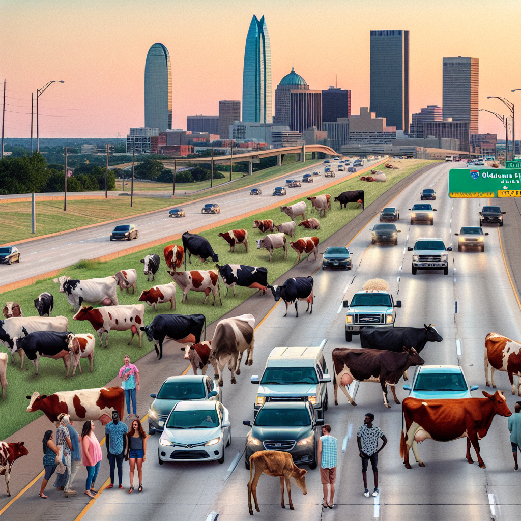 Bovine Traffic Jam: Oklahoma City Highway Transformed into an Open Pasture

Oklahoma City, OK – In an unprecedented turn of events, a local cow took it upon itself to bring rush hour traffic to a standstill on one of Oklahoma City’s busiest highways, leaving thousands of commuters to wonder if they had accidentally wandered into a rural sitcom