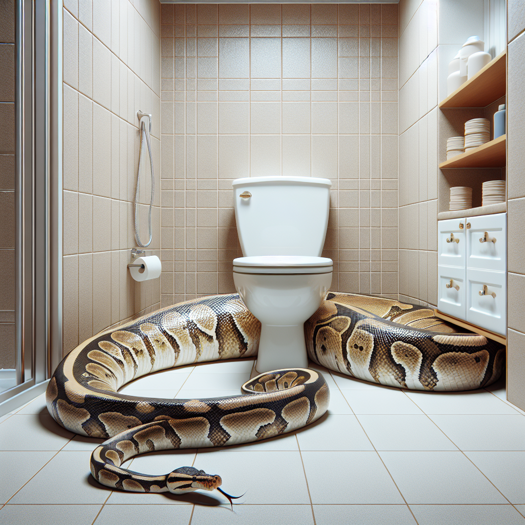 Local Woman Discovers Unexpected Bathroom Decoration, Seeks Law Enforcement Guidance

Columbia, SC – In an incident that is sure to remind us all that life comes with its fair share of surprises, a South Carolina woman found herself in a rather unconventional predicament this Tuesday when she entered her bathroom and stumbled upon a large ball python casually residing behind her toilet