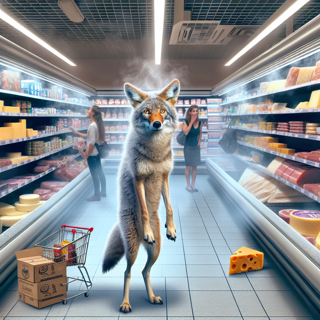 BREAKING: Coyote’s Chilly Conundrum – A Tale of Refrigerated Mayhem

In a bizarre incident that has left wildlife experts and Aldi shoppers alike scratching their heads, a bewildered coyote was discovered nestled amongst the discounted cheeses and chilled meats in a Chicago-area Aldi grocery store