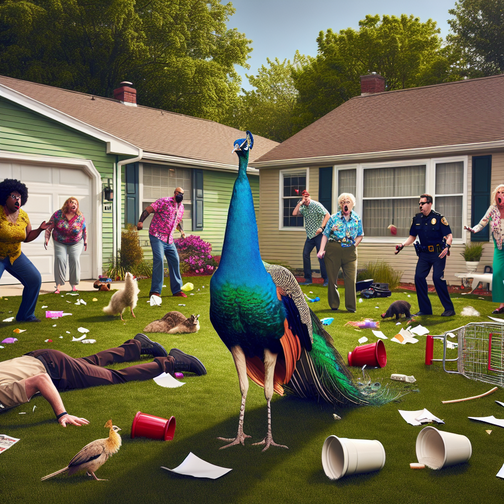 BREAKING: FEATHERED FUGITIVE ON THE LOOSE!

In a bizarre and hilarious game of cat and mouse, a sassy peacock has been evading animal control officers in Michigan for at least two days, leaving a trail of bemused residents and flapping chaos in its wake