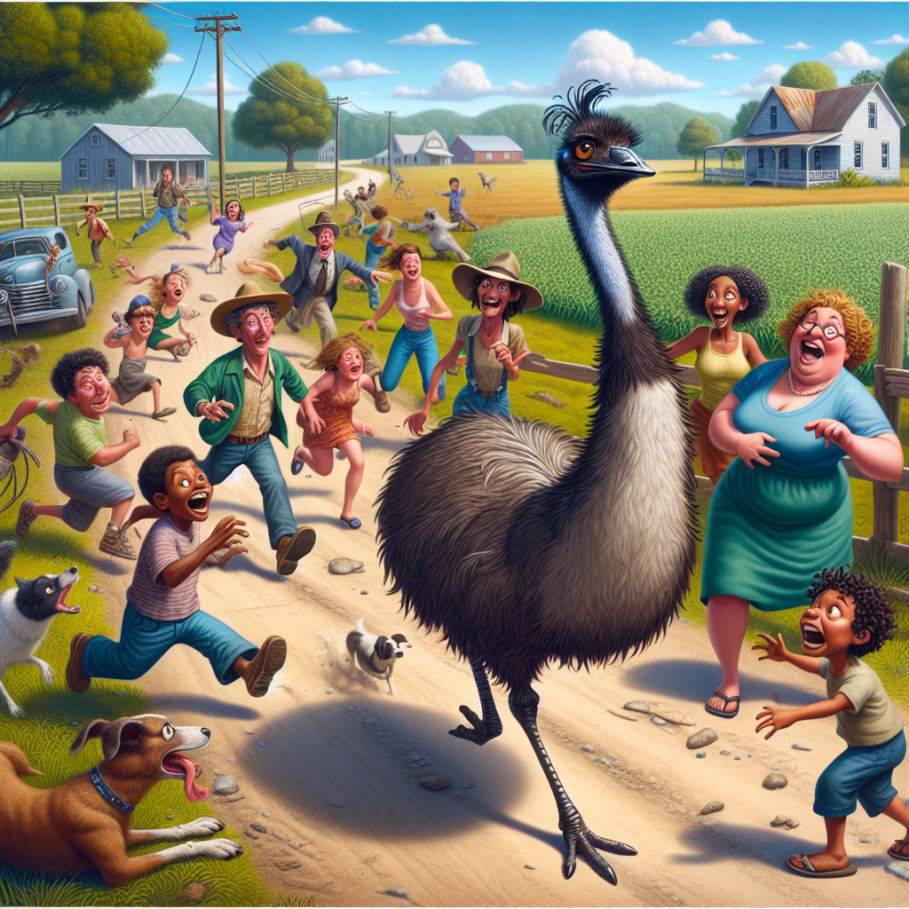 BREAKING: EMU ON THE LOOSE!

In a bizarre incident that has left residents of rural South Carolina both bewildered and bemused, a feisty emu named “Eddie” has busted out of a local farm and is now roaming free, leaving a trail of chaos and hilarity in his wake