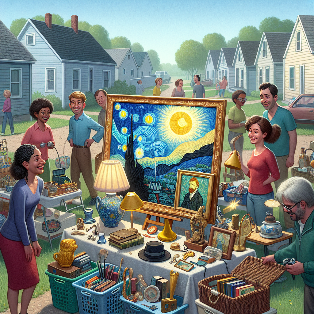 VAN GOGH FOUND IN SUBURBAN GARAGE SALE SHOCKER!

In a stunning turn of events, a New York-based art firm has confirmed that a painting purchased for a whopping $50 at a garage sale in rural Minnesota is, in fact, a long-lost masterpiece by the one and only Vincent van Gogh!

The painting, which was initially thought to be a “decent” reproduction of Van Gogh’s “Starry Night” by a local artist, was scooped up by a savvy shopper who had no idea they were getting the deal of a lifetime
